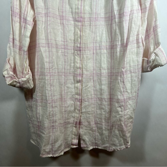 Free People linen button up shirt size L plaid pink - Picture 6 of 13